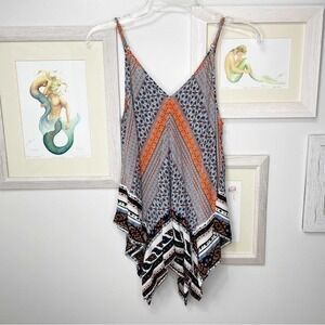 Thml Orange Floral Handkerchief Tank Top Size Small